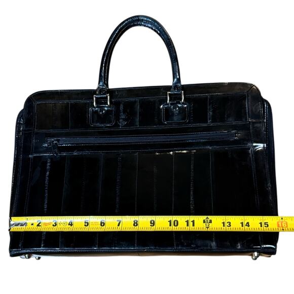 Vintage Black Eel Skin Briefcase High Polish Double Handle Full Zip - Picture 9 of 16